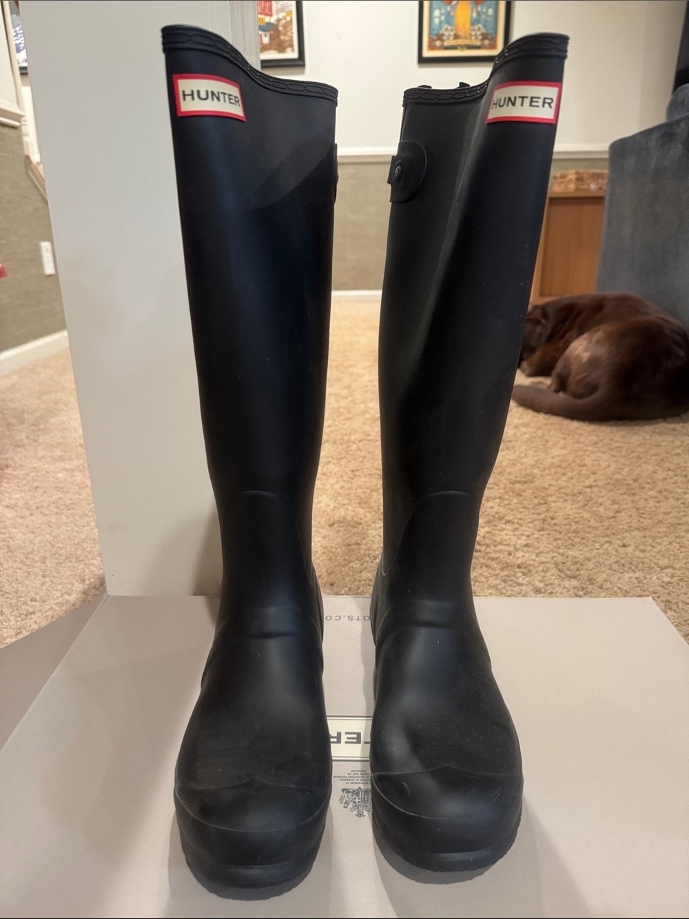 Hunter Women's Tall Matte Black Rain Boots with Logo Trim